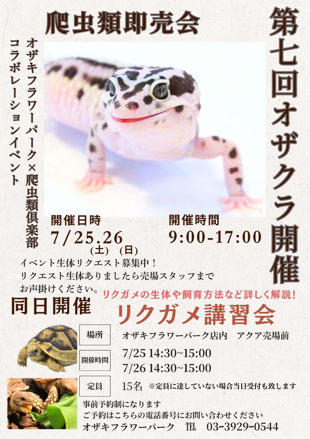 7/25-26｜爬虫類販売会 第7回オザクラ & リクガメ講習会 | オザキ 